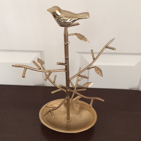 Jewelry Necklace Stand Gold Color Bird Tree Branches Leaves Base bowl - Picture 1 of 11